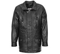 Mens Real Leather Coat Winter Overcoat Classic Style Jason (XL, Plain Black)