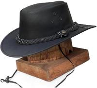 Men's Real Leather Cowboy Hat Outback Hat Black Unisex Australian Western Style (UK, Alpha, L, Black)