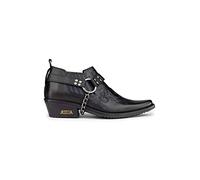 Mens Real Leather Cowboy Riding Shoes Belt Chain Western Heel Dancing - Black 9