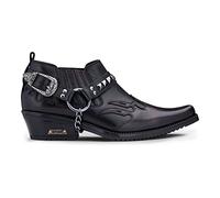 Mens Real Leather Cowboy Shoes Wincklepickers Heel Metal Belt Western Pattern - Black Wine 7