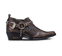 Mens Real Leather Cowboy Shoes Wincklepickers Heel Metal Belt Western Pattern - Brown 10