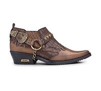 Mens Real Leather Cowboy Shoes Wincklepickers Heel Metal Belt Western Pattern - Timber 10
