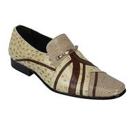 Mens Real Leather Cream, Black Hi Detailed Buckled Smart Party Wedding Slip on Dress Shoes UK Sizes[M13953,9 UK,Cream]