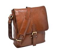 Mens Real Leather Cross Body Flap over Shoulder Bag Travel Pouch HOL14 Tan
