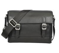Mens Real Leather Crossbody Messenger Bag Flap Over Trendy Design Dual Buckle Ted Black