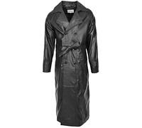 Mens Real Leather Full Length Coat Double Breasted Trench Pete Black (2XL)