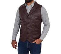 Mens Real Leather Gilet Classic Vest Button Fastening Waistcoat Calvin (M, Brown)
