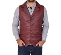 Mens Real Leather Gilet Classic Vest Button Fastening Waistcoat Calvin (S, Burgundy)