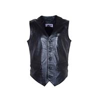 Mens Real Leather Gilet Classic Vest Button Fastening Waistcoat SAM Black Sizes S M L XL XXL XXXL (as8, alpha, m, regular, regular)