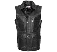 Mens Real Leather Gilet Vest Multi Purpose Waistcoat Roger Black (XL)