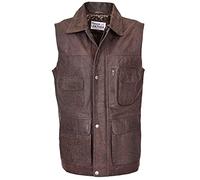 Mens Real Leather Gilet Vest Multi Purpose Waistcoat Roger Brown (L)