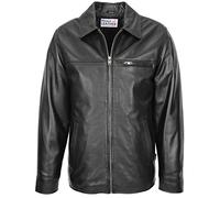 Mens Real Leather Harrington Jacket Zip Box Style Frank Black (2XL)
