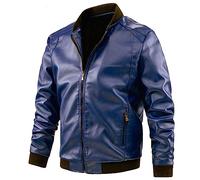 Men's Real Leather Jacket, Leather Bomber Jacket, Men's Biker Zip, Leather Jacket, Winter, Autumn, Winter Jackets, Fashion, Slim, Stand-Up Collar, Biker Jacket, Warm Transition Jacket, Lightweight