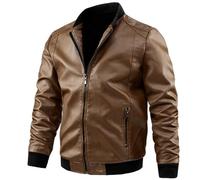 Men's Real Leather Jacket, Leather Bomber Jacket, Men's Biker Zip, Leather Jacket, Winter, Autumn, Winter Jackets, Fashion, Slim, Stand-Up Collar, Biker Jacket, Warm Transition Jacket, Lightweight
