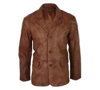 Mens Real Leather Jacket Tan Brown Smart Casual Classic Blazer Retro Vintage