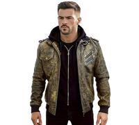 Men's Real Leather Jacket With Removable Hood | Bomber Genuine Sheep Leather Coat