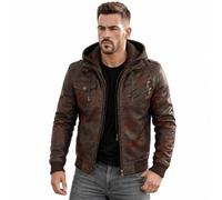Men's Real Leather Jacket With Removable Hood | Bomber Genuine Sheep Leather Coat