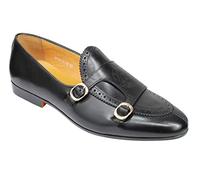 Mens Real Leather Loafers Brogue Punch Hole Smart Office Double Monk Strap Shoes [LSH-HY48-A118-BLACK-44]