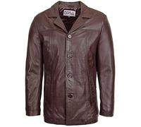 Mens Real Leather Reefer Jacket Classic Button Style Thrill (L, Brown)