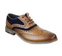 Mens Real Leather & Suede Laced Gatsby Brouges Smart Casual Designer Retro Shoes tan-Navy 9