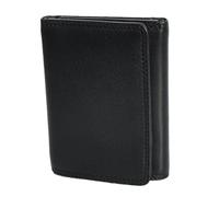 Mens Real Leather Tri-fold RFID Protected Slim Wallet Banknotes Credit Cards ID Card Holder HOL181 (Black)