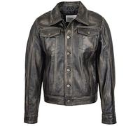 Mens Real Leather Trucker Jacket Lee Rider Style Terry (L, Rub Off)