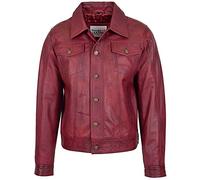 Mens Real Leather Trucker Jacket Lee Rider Style Terry (M, Burgundy)