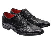 Mens Real Leather Upper & Sole Handmade Shoes Crocodile Print Formal Dress Oxford Lace ups [ PLS-369-CROCO-NOIR-45 ]