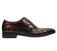 Mens Real Leather Upper & Sole Handmade Shoes Crocodile Print Formal Dress Oxford Lace ups [PLS-369-CROCO-MARRON-43]
