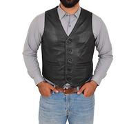 Mens Real Leather Waistcoat Classic Style Vest Nick (2XL, Black)