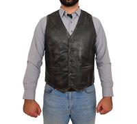 Mens Real Leather Waistcoat Classic Style Vest Nick (L, Rub Off)