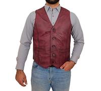 Mens Real Leather Waistcoat Classic Style Vest Nick (M, Burgundy)