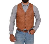 Mens Real Leather Waistcoat Classic Style Vest Nick (XL, Tan)