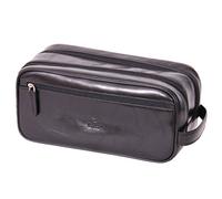 Mens Real Leather Wash Bag Shaving Kit Toiletries Travel Overnight Case Harry Black