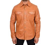 Mens Real Leather Western Shirt Cognac Authentic American Fashion Trucker Jacket Brett (L)