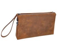 Mens Real Leather Wrist Bag Lockable Clutch Organiser Travel Pouch Thames (Tan Hunter)