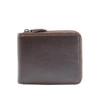 Mens Real Leather Zip Around Wallet Coins Notes RFID Blocking HOL414 Brown