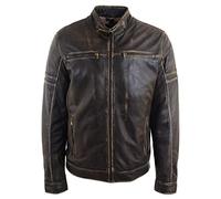 Mens Real Leather Zip up Biker Style Jacket Vintage Rub Off Effect Gents Boys RICKY M