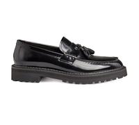 Mens Real Patent Leather Tassel Loafers Lug Sole Classic Retro 80s Mod Handmade Shoes [MA202-Y20-BLACK-42EU, 8UK]