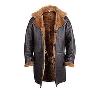 Mens Real Shearling Sheepskin Leather Warm Duffle Trench Coat (UK, Alpha, XL, Regular, Regular)
