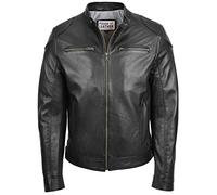 Mens Real Soft Leather Biker Jacket Cafe Racer Style Milton (3XL, Black)