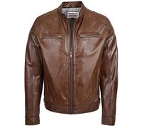 Mens Real Soft Leather Biker Jacket Cafe Racer Style Milton (XL, Brown)