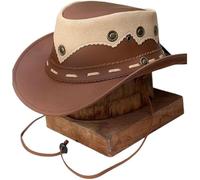 Men's Real Suede Oily Leather Vintage Cowboy Hat - Two-Toned Tan Outback Australian Western Style with Removable Chinstrap (UK, Alpha, XS, Tan Brown)