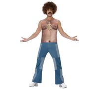 Mens Realistic Hairy Chest Vest T-shirt for 70s Pimp Fancy Dress Costume