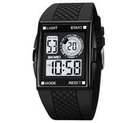 Men's Rectangle Dial Sports Wrist Watches with 7 Colors Optional LED Backlight Multifunctional Alarm Stopwatch 12/24H Rubber Strap Watch, P Black, stopwatch, dual-Time-display, waterproof