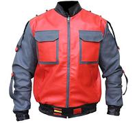 Men's Red and Grey Bomber Lightweight Back to The Futur Part 2 McFly Synthetic Leather Biker Jacket Costume