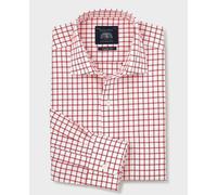 Men's Red Check Cotton Twill Classic Fit Formal Shirt - Single Cuff - Size: 17" x Standard - 35.5" - Savile Row Company
