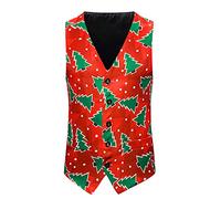 Men's Red Christmas Tree Waistcoat, Festive Green Tree Pattern Gilet, Stylish Sleeveless Holiday Vest, Comfortable Xmas Party Outfit, Men's Winter-Themed Red Waistcoat