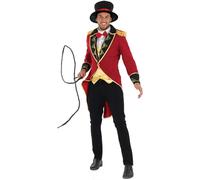 Mens Red Circus Ringmaster Costume M L XL Adult Lion Tamer Jacket Fancy Dress