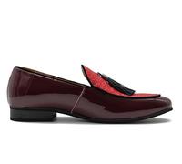 Mens Red Faux Leather Tassel Loafers Patent Shiny Glitter Party Dress Shoes [R879-MARRON-44EU]